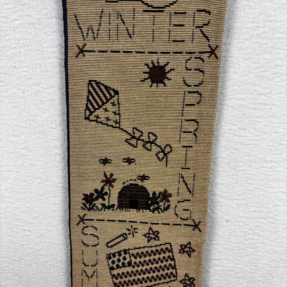 Vintage Primitive Four Seasons Woven Tapestry Wall Hanging Ecclesiastes 3:1 35